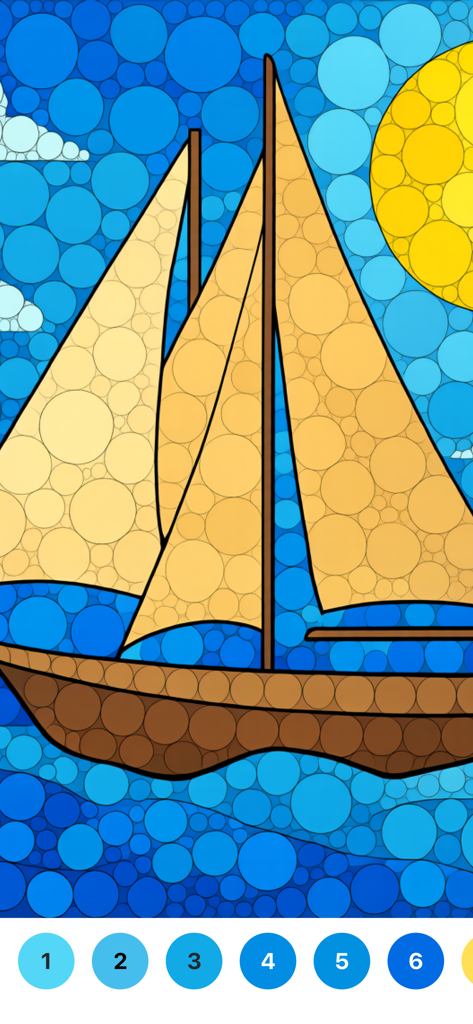 Eine friedliche Bootsillustration zum Malen nach Zahlen zur Meditation im Mosaikstil