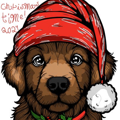 realistic dog with a christmas hat