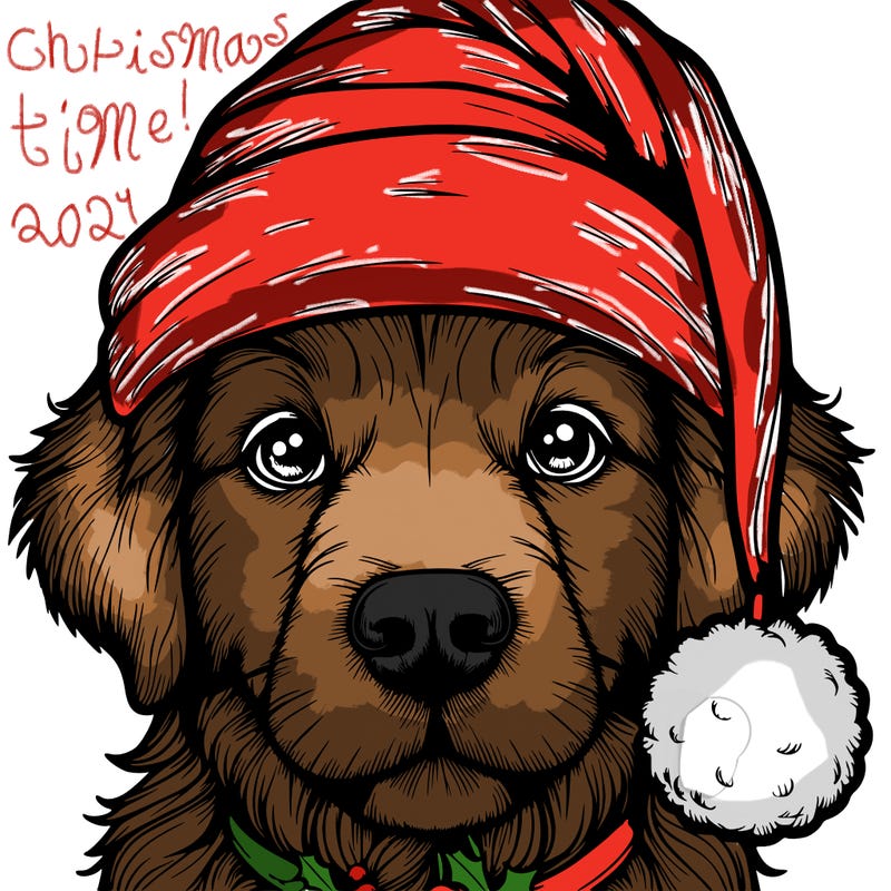 realistic dog with a christmas hat