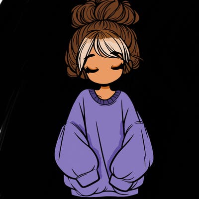 girl with baggy sweatshirt and messy bun
