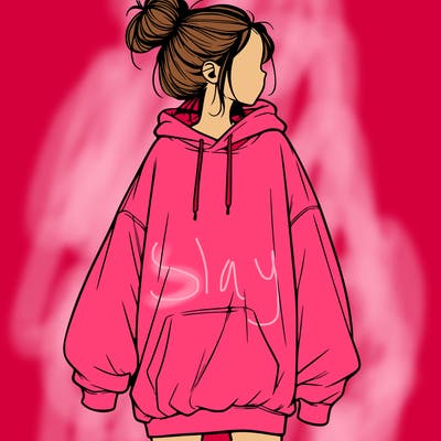 realistic girl with a oversized sweatshirt on and a bun