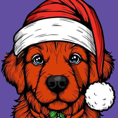 realistic dog with a christmas hat