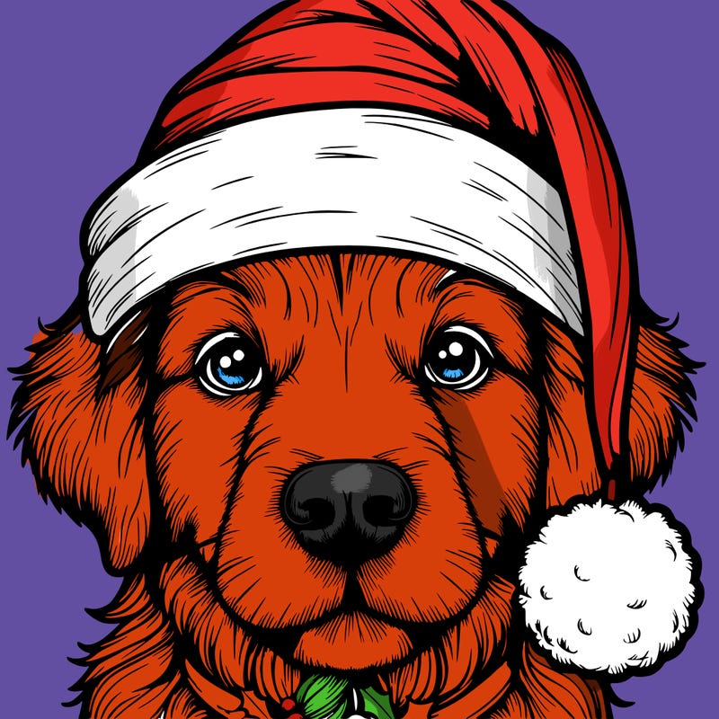 realistic dog with a christmas hat
