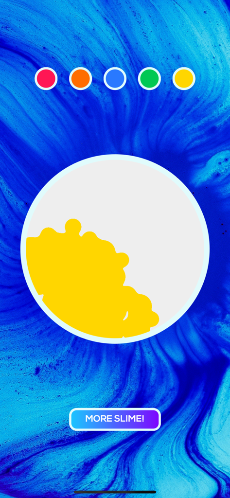 DIY Slime Simulator Fun - Interactive yellow slime simulation screen with colorful dots and a blue paint swirl background