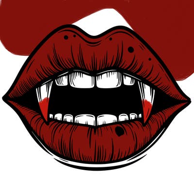 lips with vampire teeth