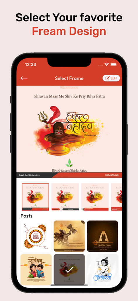 Pixano - Business Post Maker - Mobile app interface displaying various social media post frame templates and cultural designs