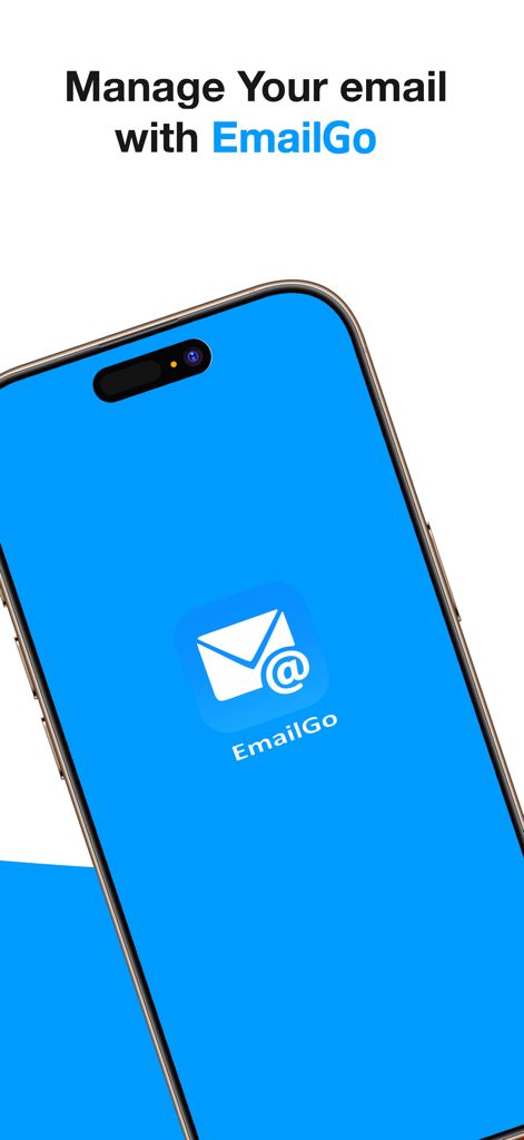 Smartphone exibindo a tela de introdução do aplicativo EmailGo com o slogan Gerencie seu email com EmailGo