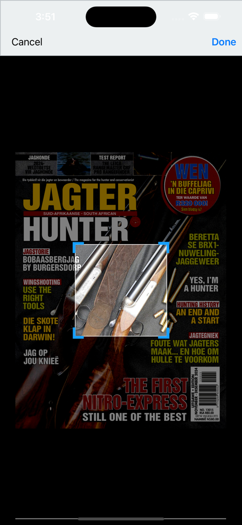 Portada de la revista SA Hunter Jagter con rifles de caza clásicos y reseñas de equipos