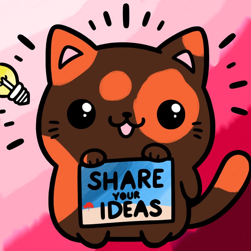 a cute cat saying share your ideas