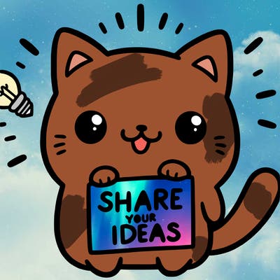 a cute cat saying share your ideas