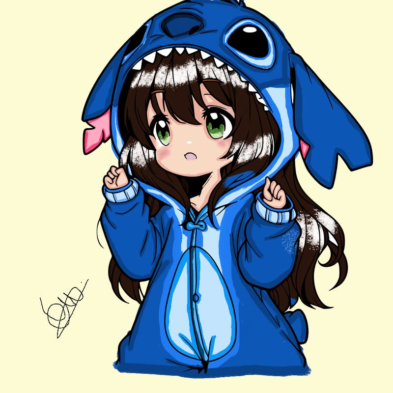 anime girl in a stitch onsie