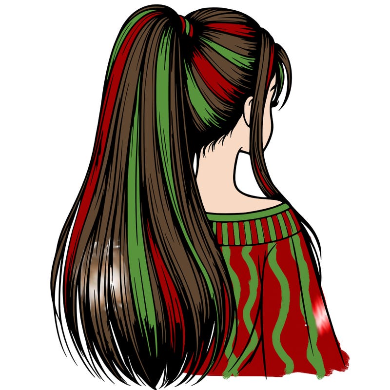realistic girl with very very long straight hair in a ponytail