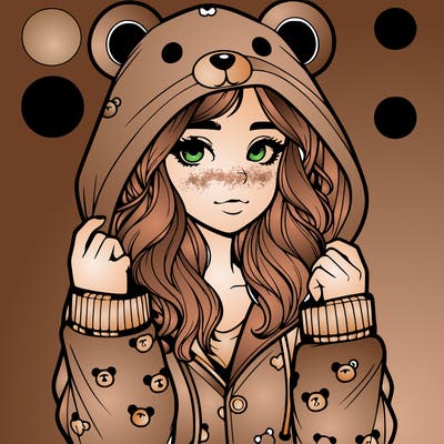 realistic girl in a animal pjs hoodie