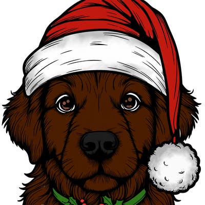 realistic dog with a christmas hat
