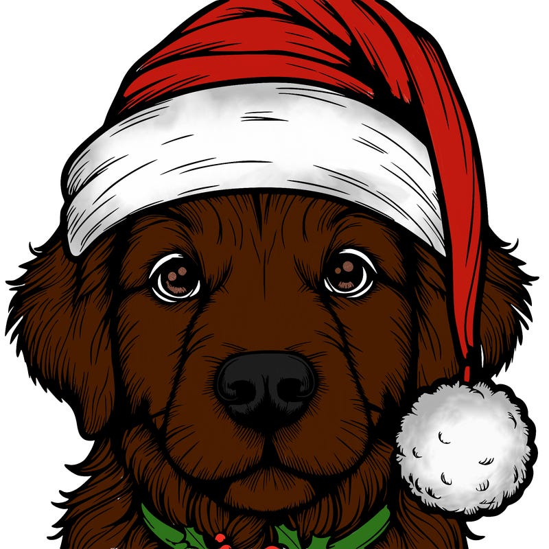 realistic dog with a christmas hat