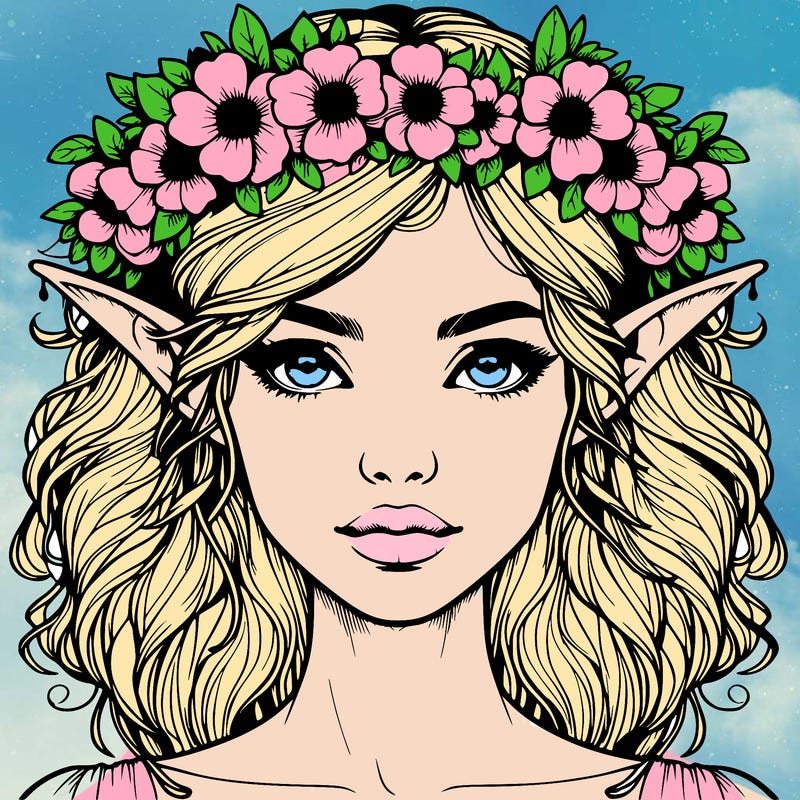 realistic female elf with flower crown