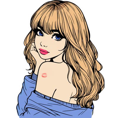 realistic girl with bangs looking over her shoulder