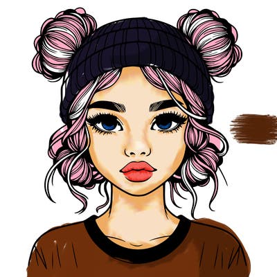 realistic girl with buns in her hair with a beanie on