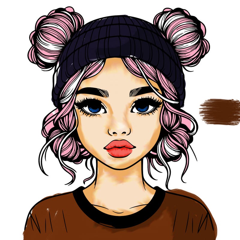 realistic girl with buns in her hair with a beanie on