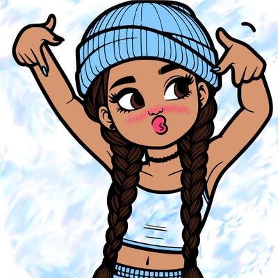 realistic teenage girl with braids and a beanie and crop top doing 🫶🏼