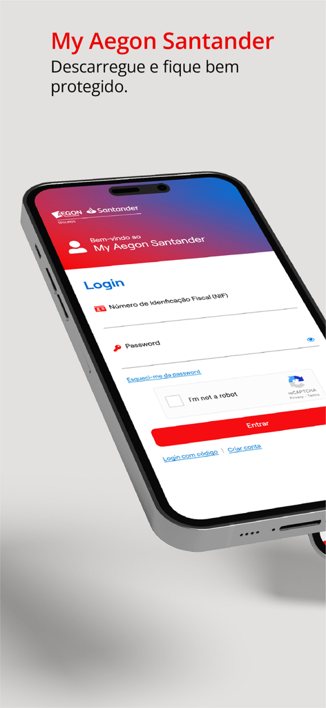Login screen of the MyAegonSantander mobile app on an iPhone