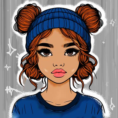 realistic girl with buns in her hair with a beanie on