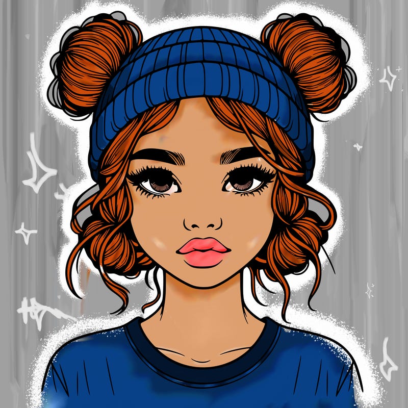 realistic girl with buns in her hair with a beanie on