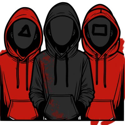 3 faceless people in  hoodies