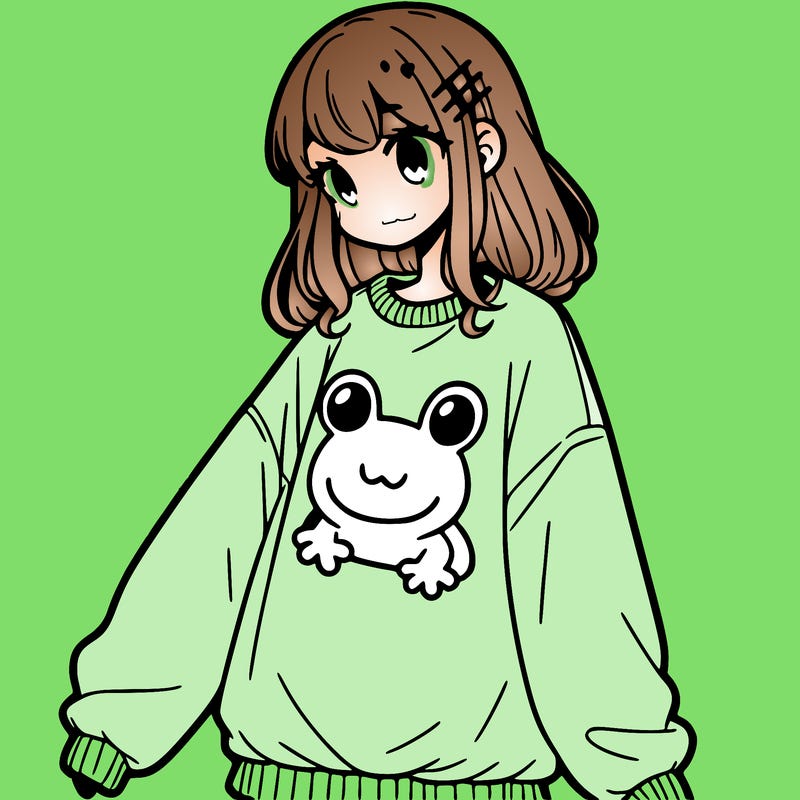 girl wearing frogging sweatshirt