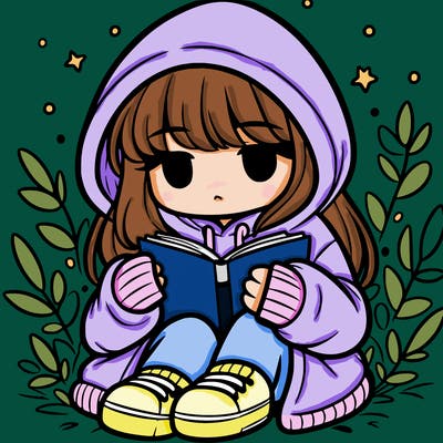 girl in oversized hoodie reading a book