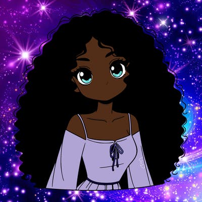 a black anime girl with long afro hair