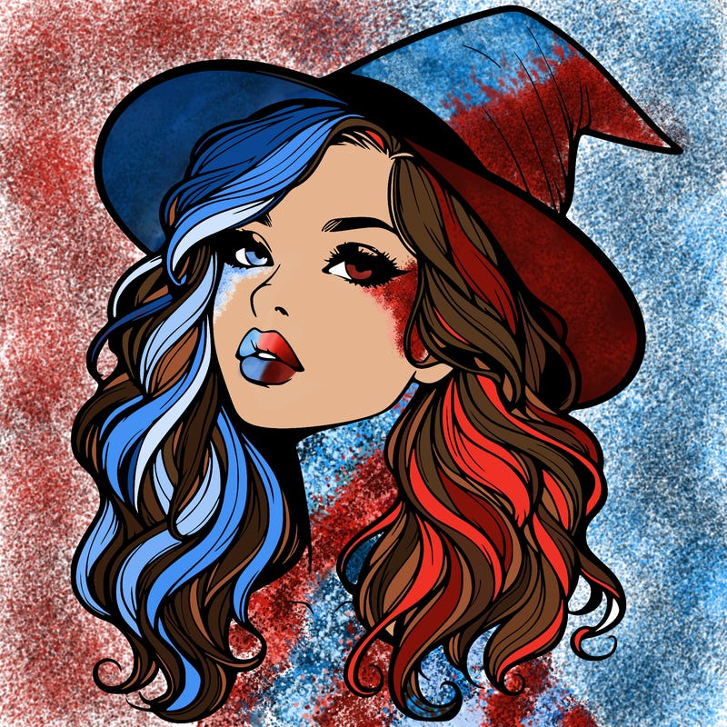 realistic witch girl with wavy hair and lips