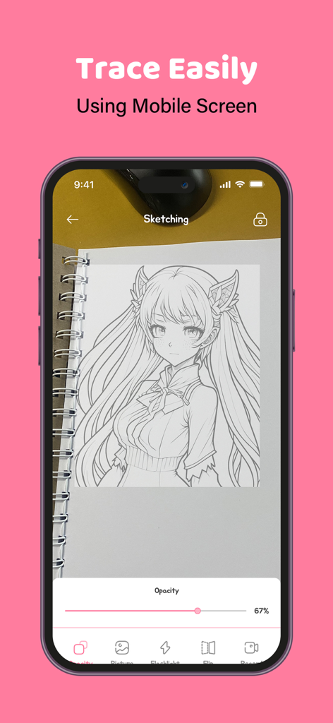 AR Drawing - Sketch Drawer - Trazando un boceto de personaje de anime sobre papel utilizando la aplicación móvil AR Drawing