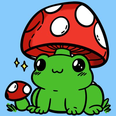 a cute frog with a mushroom hat