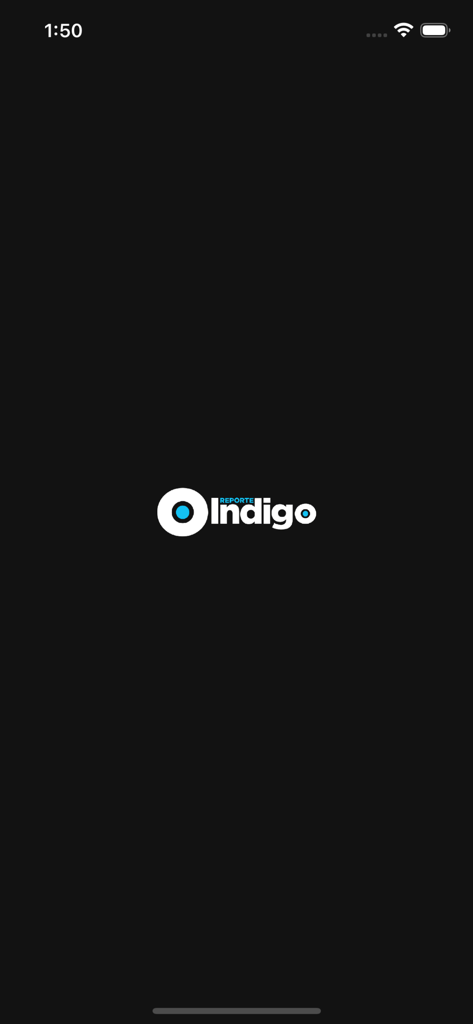 Reporte Índigo - Reporte Indigo app splash screen featuring the white and blue logo on a black background.