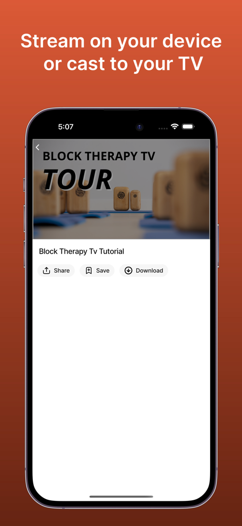Block Therapy - Mobile screen showing the Block Therapy TV tour tutorial video for fascia decompression