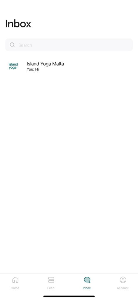 Island Yoga Malta - Island Yoga Malta app inbox interface displaying a message conversation.