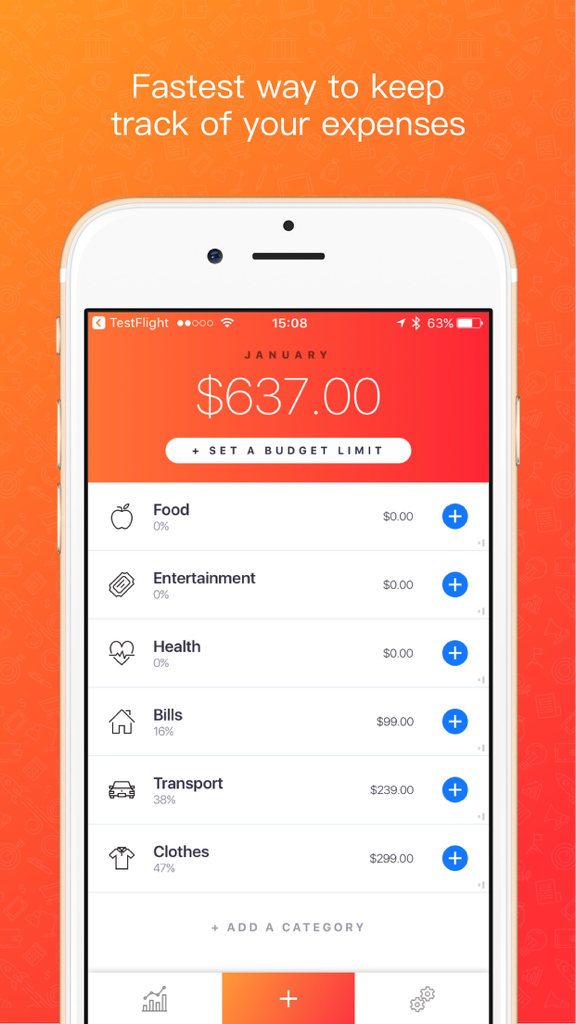 Blinq: Simple Expense Tracker Spendings Analytics - Blinq app dashboard showing monthly spending by categories like food transport and clothes
