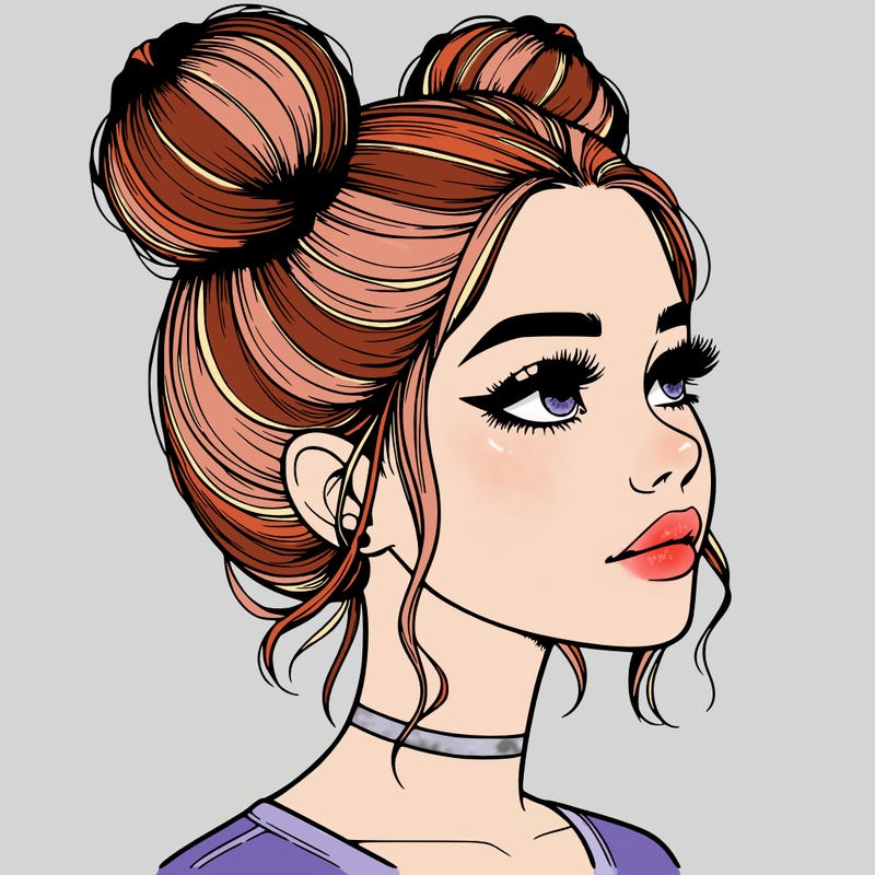 realistic girl with buns on the top of her head