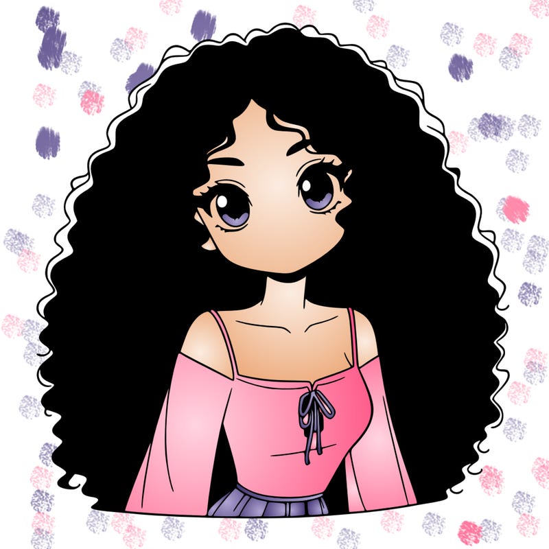 a black anime girl with long afro hair