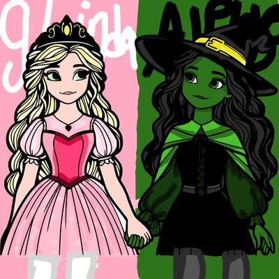 a princess and a witch holding hands realistic