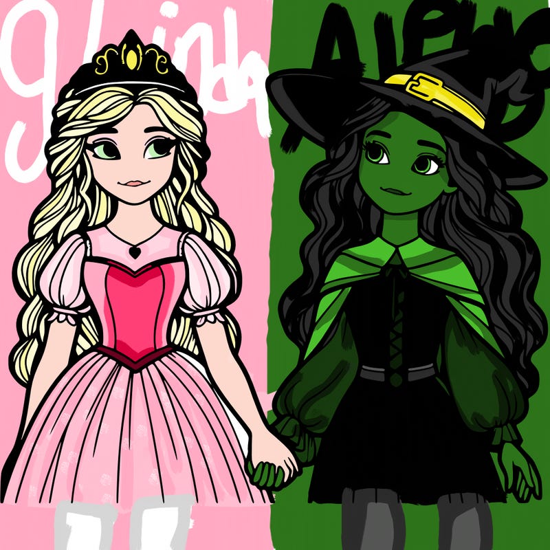 a princess and a witch holding hands realistic