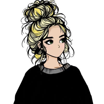 realistic girl with messy bun and oversized clothing