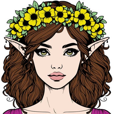 realistic female elf with flower crown