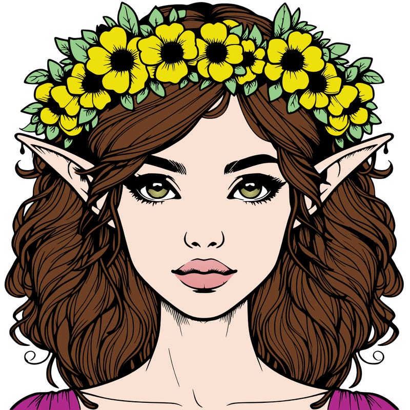 realistic female elf with flower crown