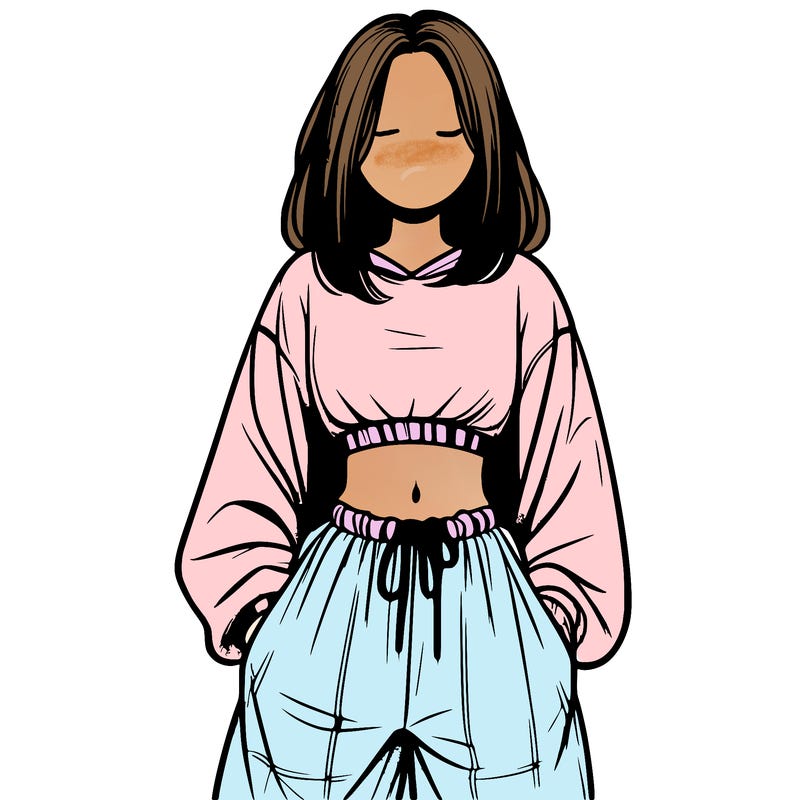 realistic girl faceless with baggy pants and a crop top