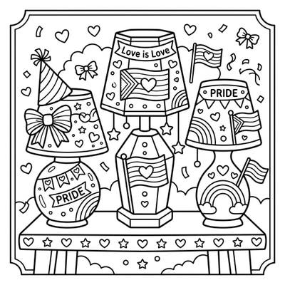 Get ready to celebrate love and creativity with this charming coloring page featuring festive table lamps adorned for Pride Month. Designed especially for kids, it offers a wonderful way to explore colors while learning about diversity and inclusion.
