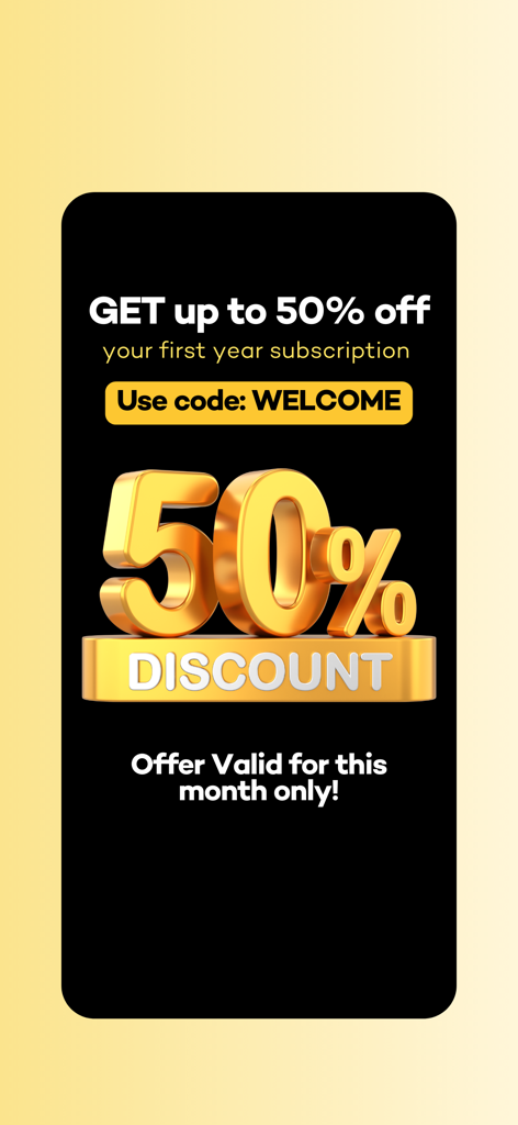 Offerta di sconto sull'abbonamento all'app Budgety del 50% sul primo anno con il codice WELCOME