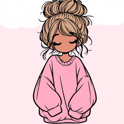 girl with baggy sweatshirt and messy bun