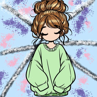 girl with baggy sweatshirt and messy bun